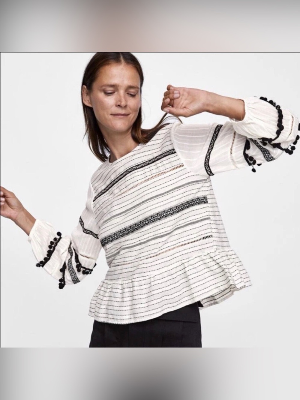Zara Pom Pom Ruffle Blouse